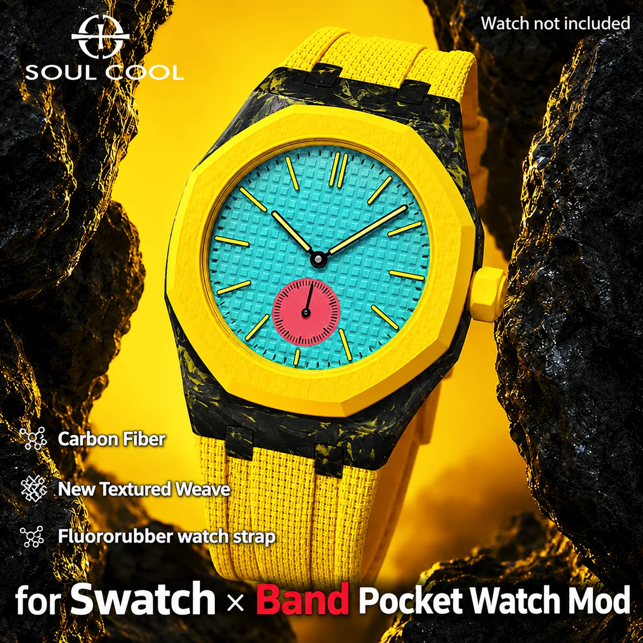Avant-Garde Carbon Fiber Case with Fluororubber Strap Mod Kit For Swatch Band Pocketwatch , Luxury Fashion Accessories Bracelet