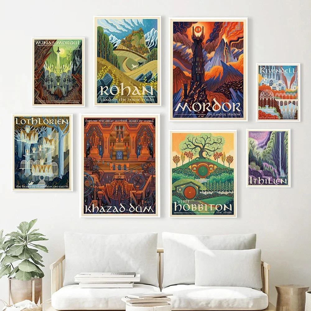 Ring Art Poster Wall Retro Travel Abstract Canvas Vintage Film Mordor Castle Lord Magic Painting Kid Bed Room Home Decor Picture