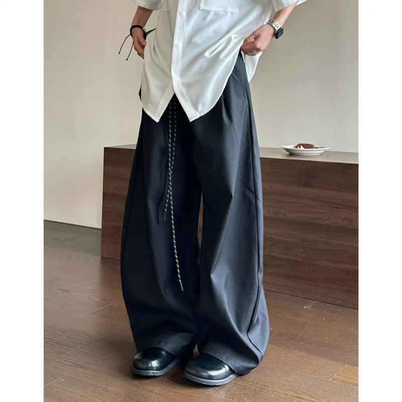 Unisex Suit Pants 2025 New High Waist Wide Leg Pants Drawstring Design Oversized Loose Ruched Drapey Women's Causal Trousers