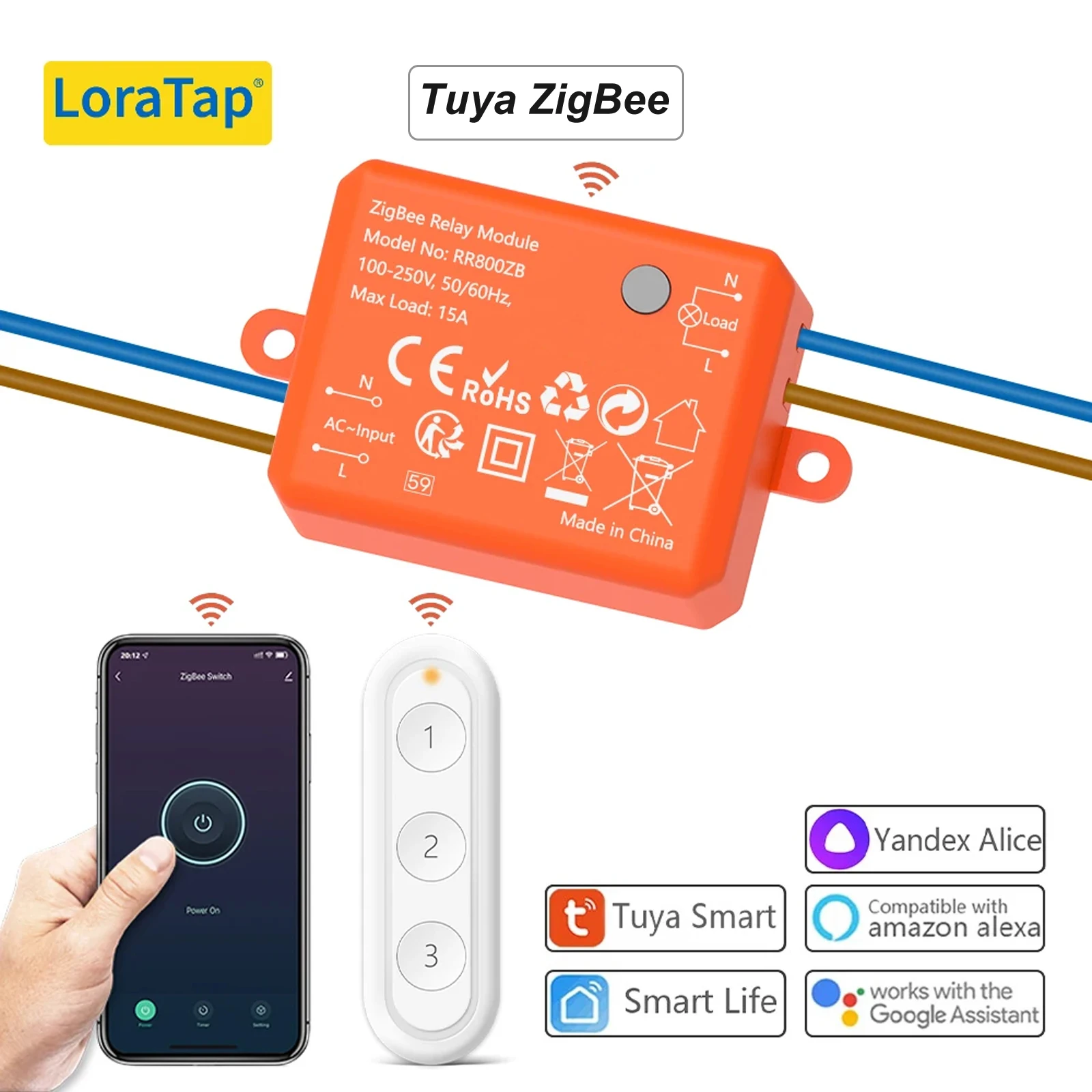 LoraTap Tuya ZigBee 3.0 Wireless Switch Socket Module Remote Control, Work with Echo Alexa Google Home Voice Automation DIY