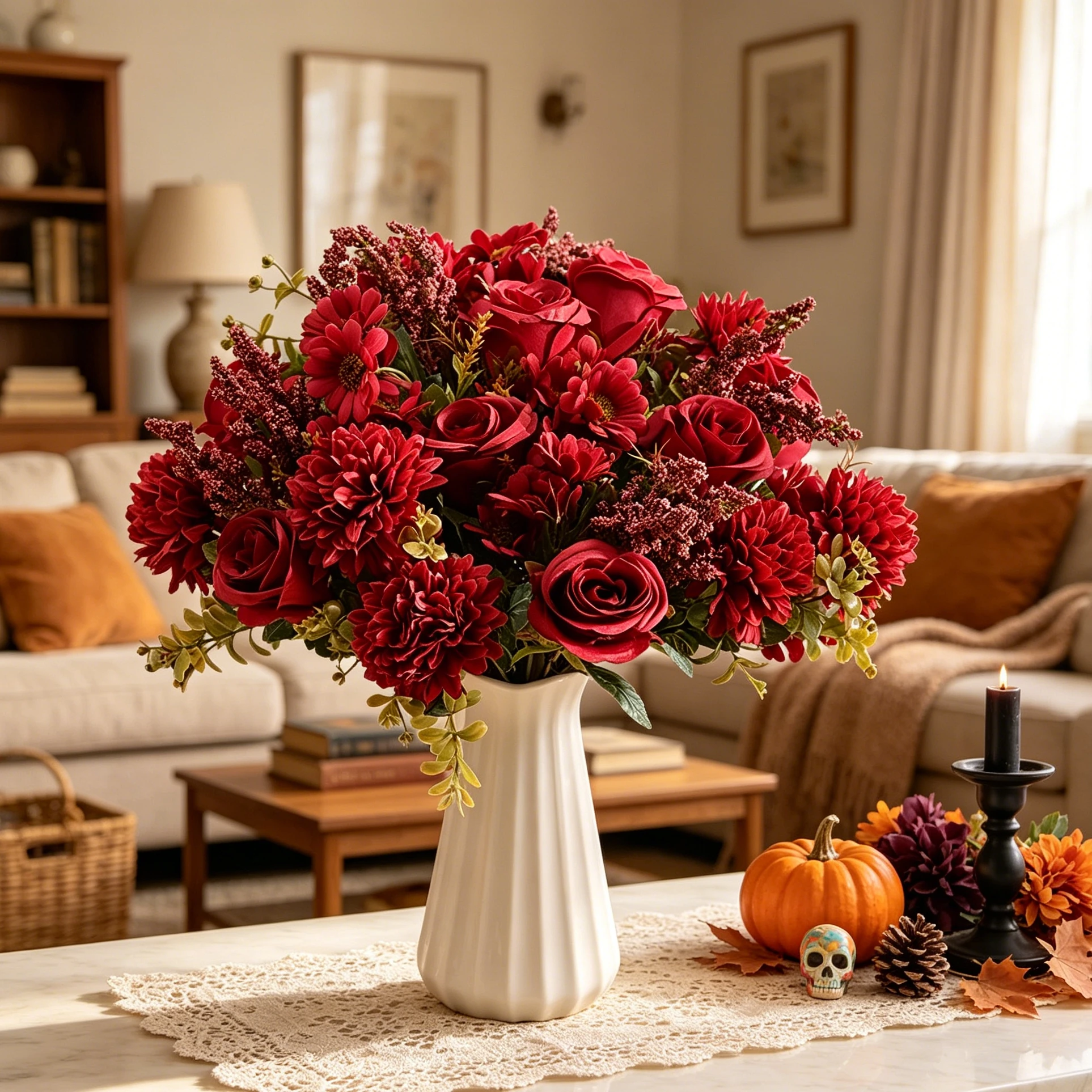 Künstliche Blumen Seidenrosen Knollenchrysanthemen Hochzeits-Brautstrauß Festival Heim Zimmer Herbst Halloween Deko DIY Geschenke – Detail 2