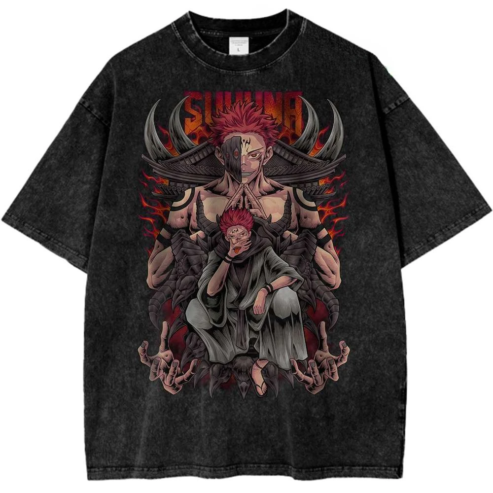 2026 Neues Ryomen Sukuna Jujutsu Kaisen Grafik-T-Shirt für Herren und Damen, Baumwolle, Vintage-Waschung, Streetwear, Sport-Oberteil