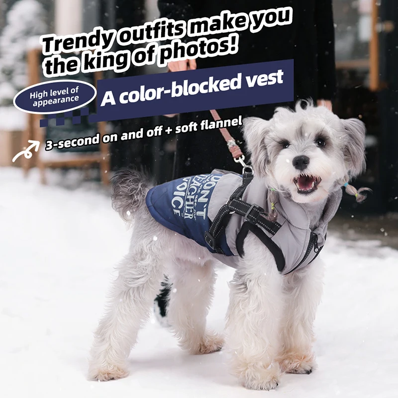 

Winter Warm Dog Clothes Pet Dog Jacket With Harness Waterproof Dog Coat for Small Medium Dogs Chihuahua French Bulldog Costumes