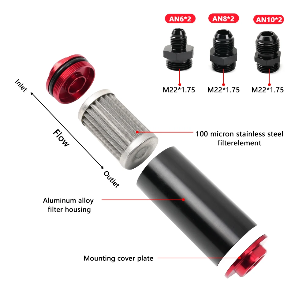 Racing Inline Filtro De Combustível com Montagem, Adaptador De Conexões, RASTP-44MM, 60 Micron, 50mm, 100 Micron, AN10, AN8, AN6, RS-FRG014