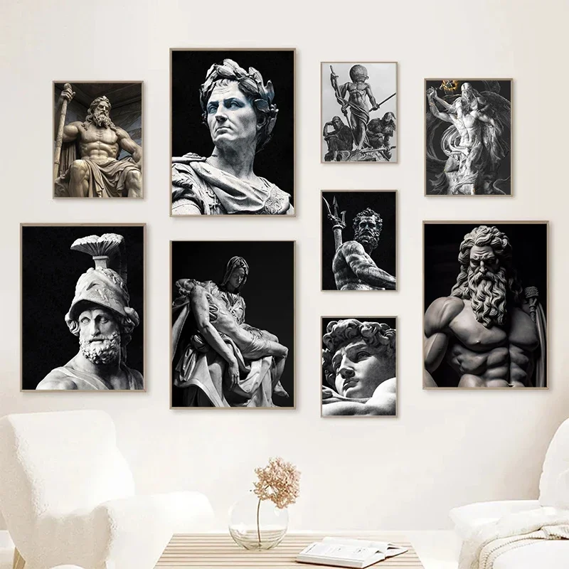 ملصق قماشي منحوت برأس دافيد ريترو ، تمثال Zeus Poseidon ، تمثال رخامي ، مطبوعات فنية جدارية ، صورة لغرفة المعيشة ، غرفة النوم ، ديكور المنزل