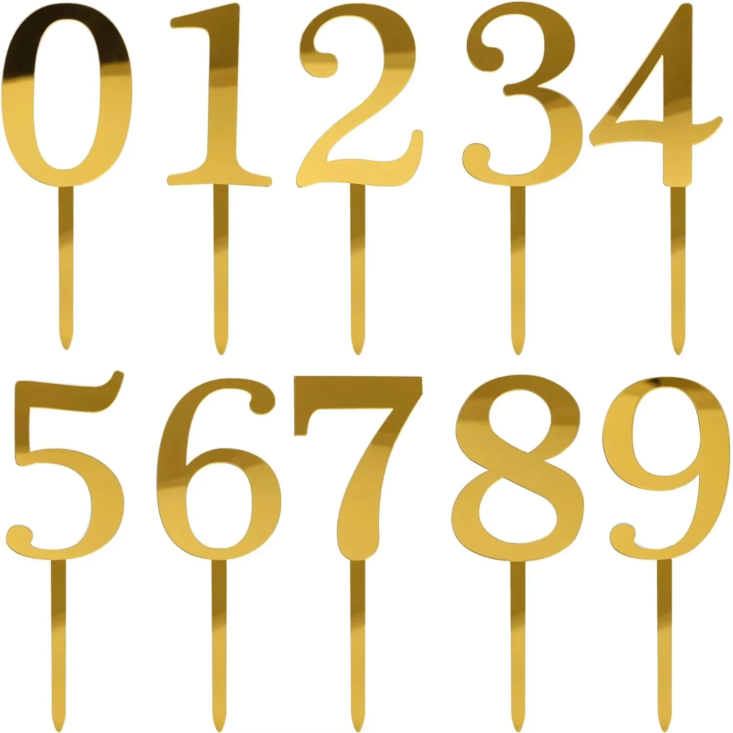 10 Stück Goldene Zahlen-Kuchenaufsätze 0-9 Set Acryl-Zahlenstecker für Geburtstag Jubiläum Party Kuchendekoration Zubehör – Detail 7
