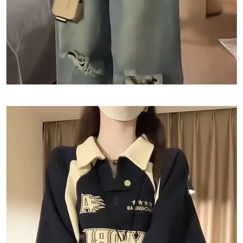 Fat Mm Plus Size Damen Modisches amerikanisches Polokragen-Sweatshirt für Herbst und Winter, lockeres und schlankmachendes Langarm-Oberteil