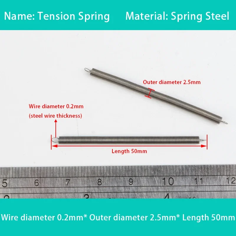 Spring Steel Stainless Steel Small Tension Spring Micro Tension Wire Diameter 0.2/0.25mm Outer Diameter 1.5-3mm Length 8-50mm