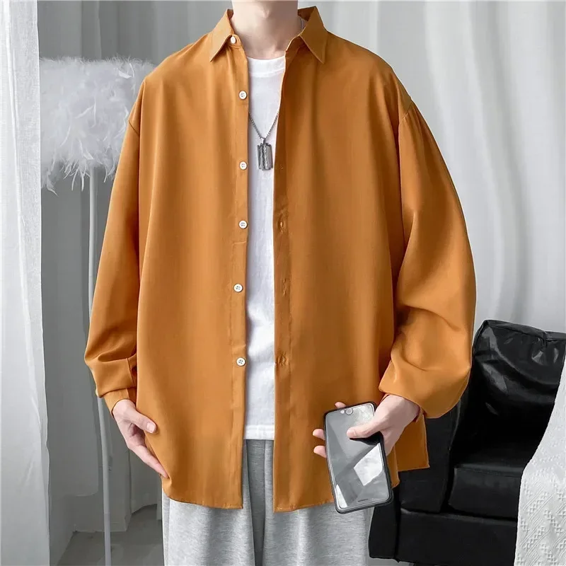 

Korean-style Men's Fashionable, Casual, Niche, Solid-color, Simple, Loose and Comfortable Long-sleeved Shirt Jacket for Autumn.