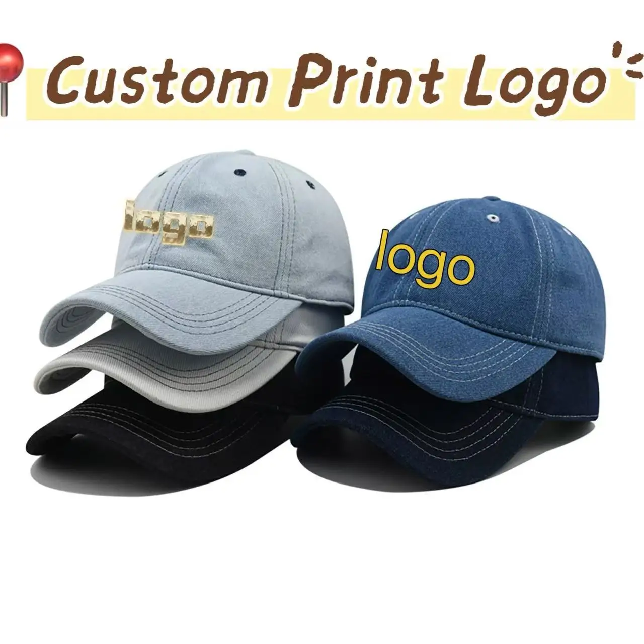 Customized Printed Logo Solid Color Retro Denim Washed Baseball Cap Men's And Women's Outdoor Street Sun Shading Duck Tongue Hat