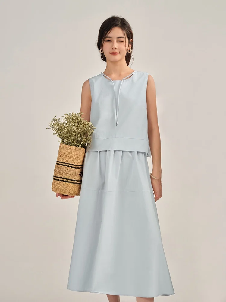 

Комплект Gansen Simple Elegance: топ с открытыми плечами и юбка, повседневный женский комплект из двух предметов, хлопок, круглый вырез