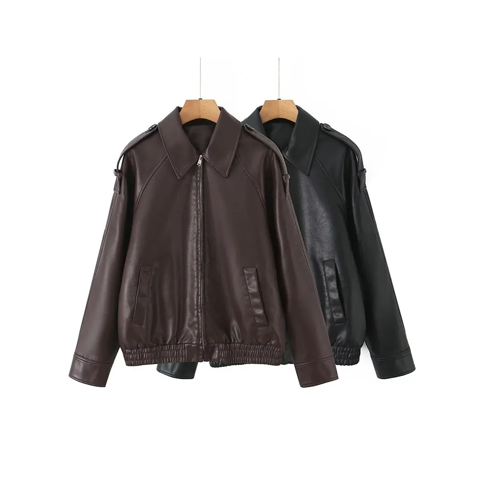 

Autumn new women's French fashion versatile faux leather pilot jacket jacket