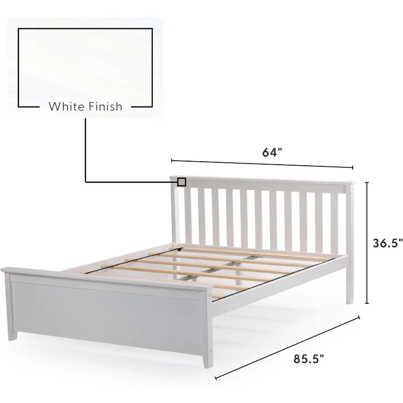 Estructura de cama tamaño queen de madera olid, cama con plataforma y cabecera, color blanco