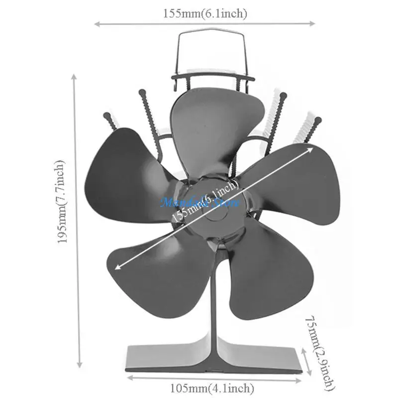 U2JC المنزل الموقد موقد مروحة 5-شفرة موقد الخشب مروحة تعمل بالطاقة الحرارية الشتاء في الأماكن المغلقة