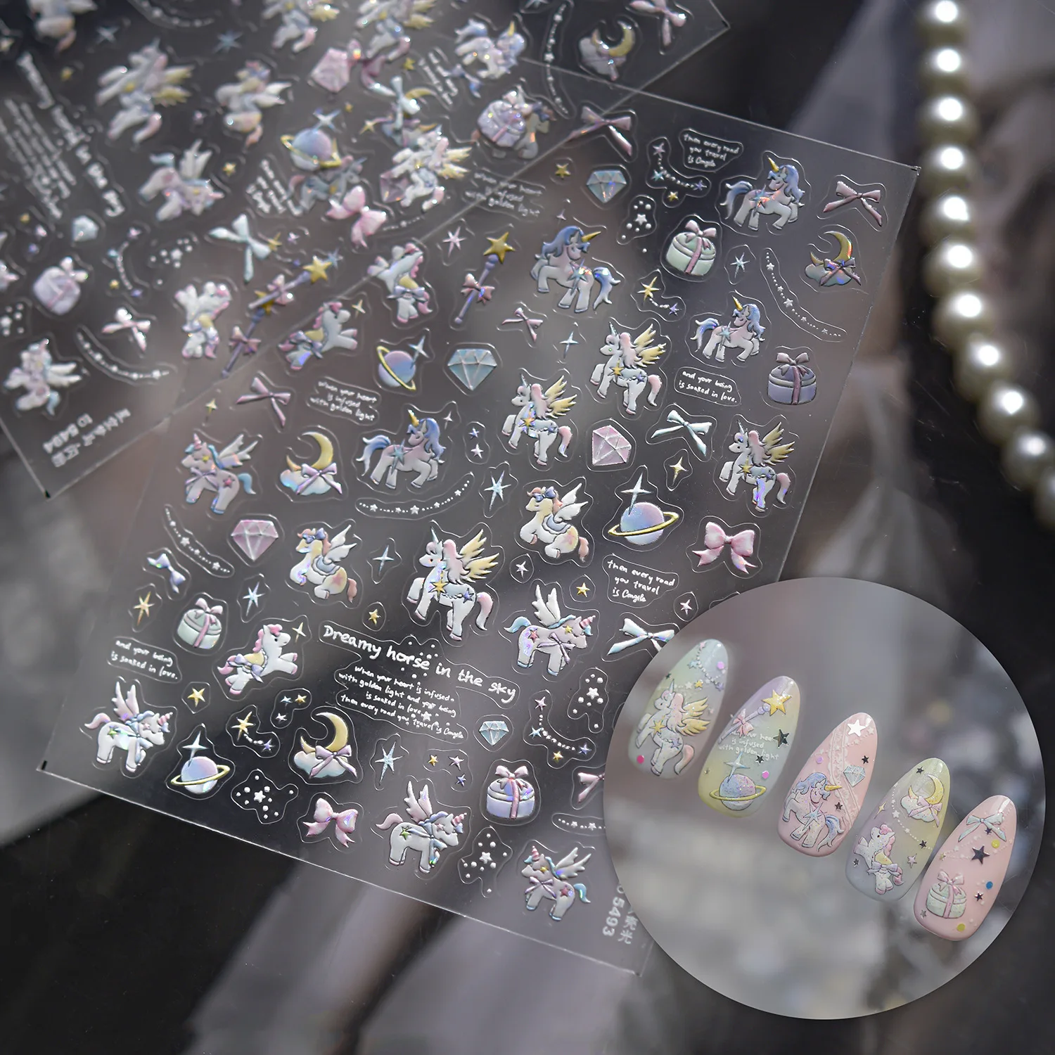 Glitzer Sternenhimmel Traum Pferd Nagel 3D Dekorationen Aufkleber 5D Shell Licht verträumte Nail Art Aufkleber selbstklebende Maniküre Aufkleber