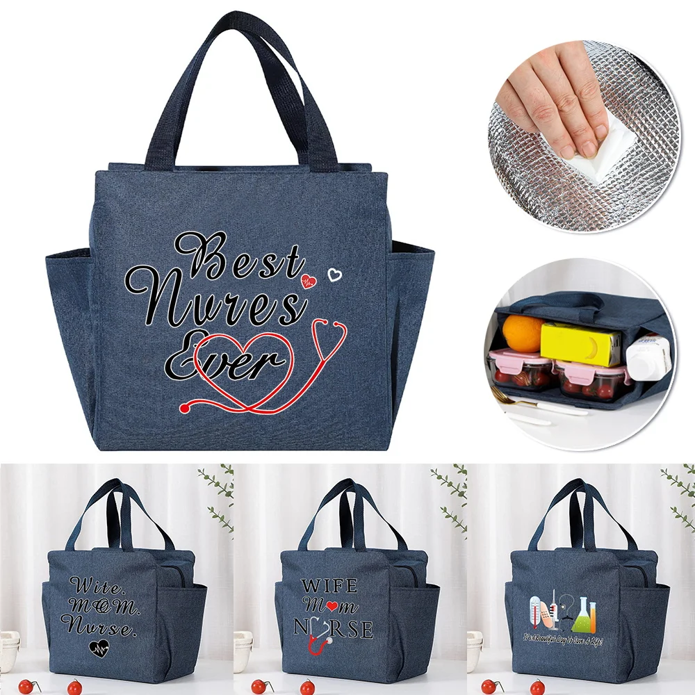 

Thermal Lunch Bags Waterproof Large Capacity Zipper Cooler Bag for Women Lunch Box Picnic Food Bag Nurse Series Pattern