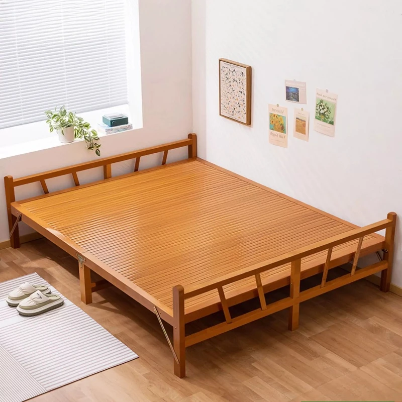 Modern Comfortable Portable Foldable Bamboo Bed Single Double Simple Home Nap Cool Rental Room Hard Wooden Bed Home Furniture