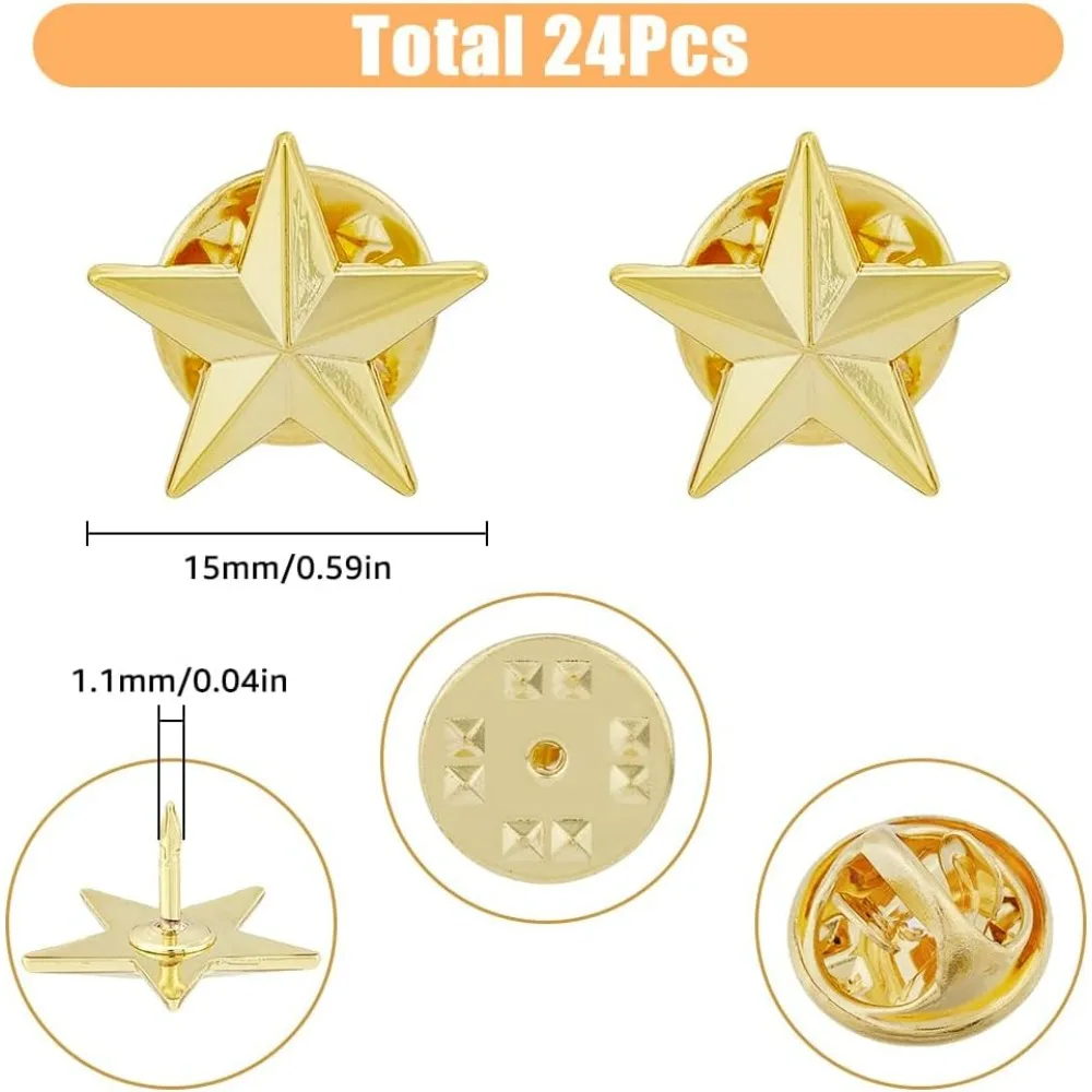 24 Uds. Broche de estrella de aleación con luz trasera de embrague, juego de broches de pentagrama dorado, kit de fabricación geométrica creativa pequeña de 15mm