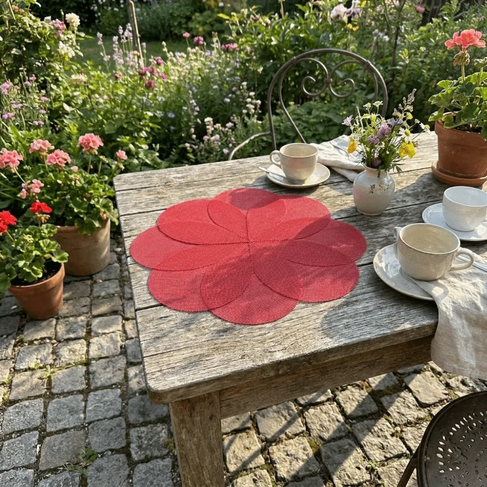 2PCS Sewing Petal Design Jute Placemat Rustic Soft Heat Insulation Pad Decorative Eco-Friendly Coffee Coaster Dinner Party