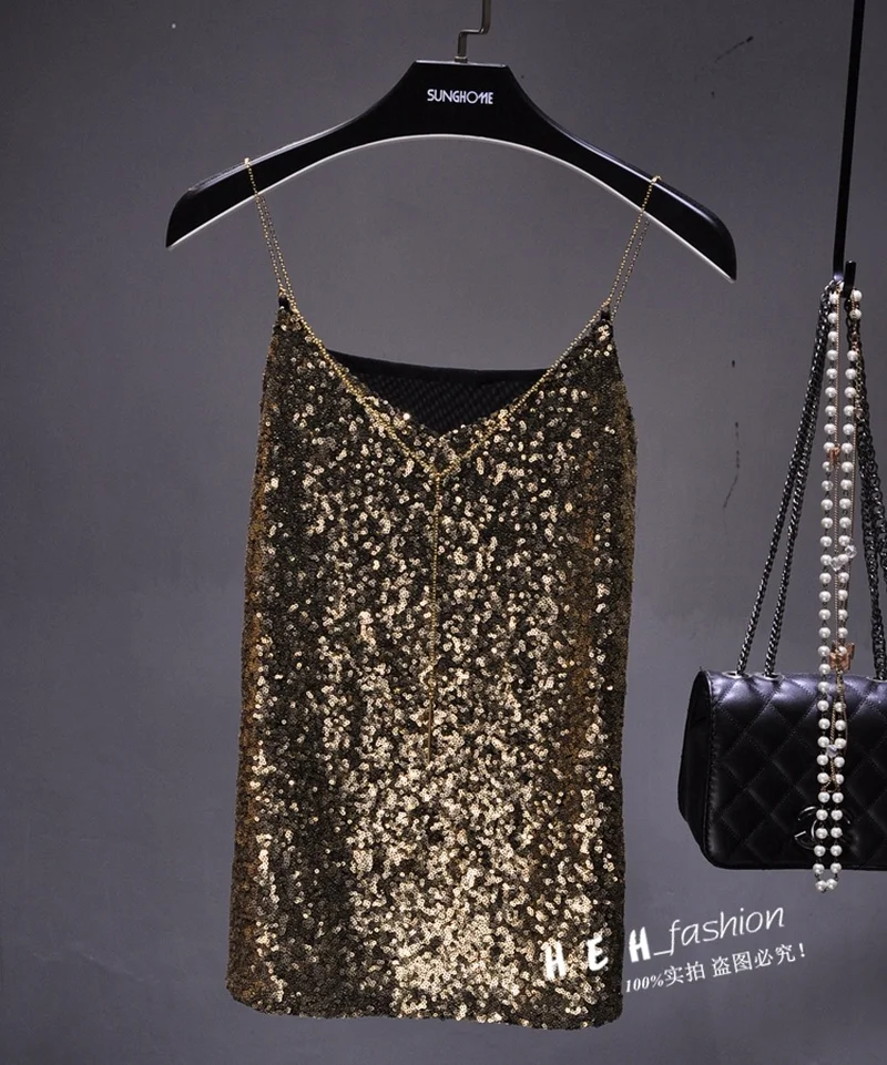 Sparkling Sequins Tank Sexy Party Club Sexy Streetwear  Tank Top Women  All Neon Store Clothes  Y2k Tops  Bustier   Gothic Top