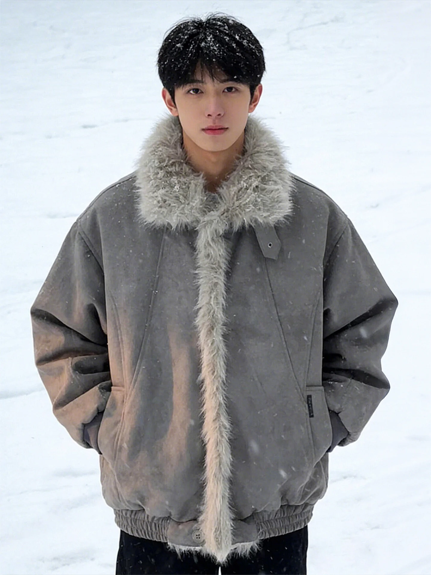 

Thiened Fce Men's Cotton Jaet Northeast -40 Deee Fur Collar Winter High Temperature Proof Warm Coat Stand Fit Lon...