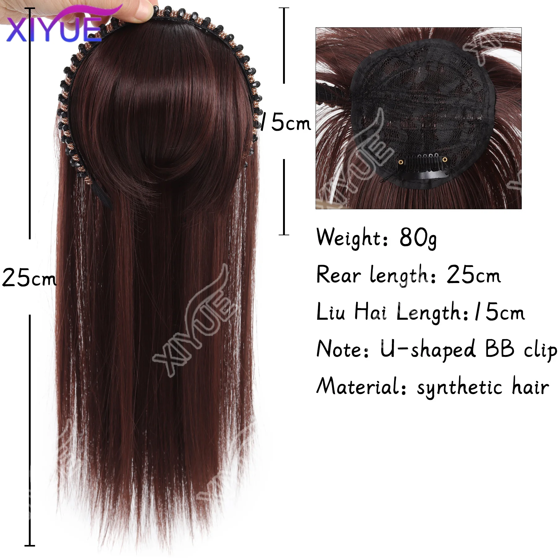XIYUE Synthetic Bangs Crystal Headband Hair Extension Fake Fringe Natural Hair Clip on Hairpieces for Women Invisible