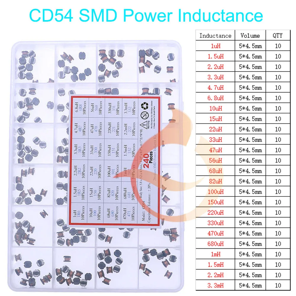 Kit assressentid\'inducteurs SMD DIP, 2.2uH, 3.3uH, 4.7uH, 6.8uH, 10uH, 22uH, 47uH, 68uH, 100uH, 220uH, 330uH, 470uH, 680uH, 1mH, 4.7mH, 10mH, 100mH