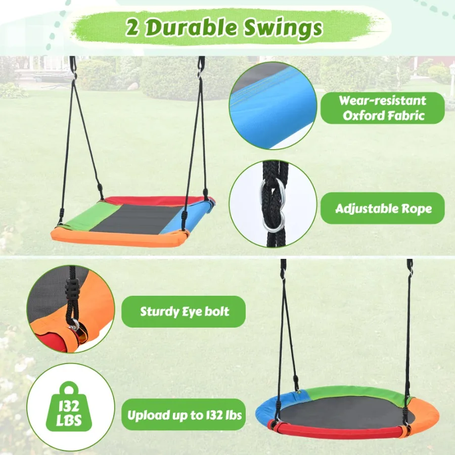 6 in 1 Swing Set for Toddle Outdoor Swing and Slide Set Backyard Playground Playsets with Climbing Rope ladder Disc Swing Monke