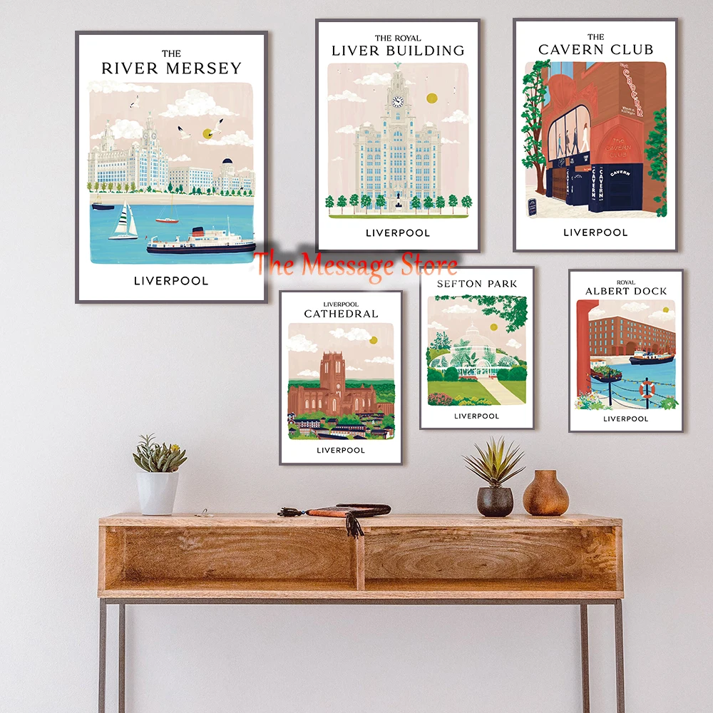 Liverpool Landmark Wall Art River Mersey Palm House Sefton Park Liver Building Cavern Club Poster Canvas Painting Wall Pictures