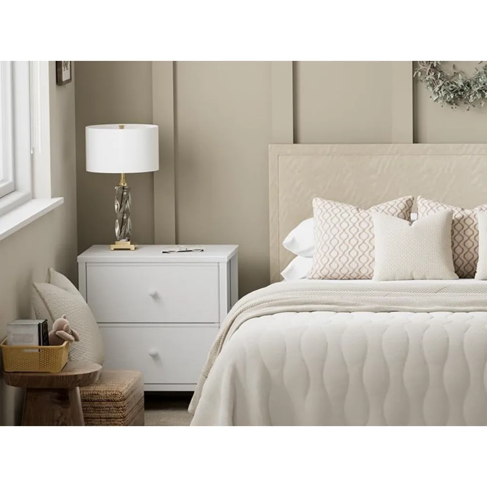 Table de chevet blanche pour chambre à coucher, petite table de nuit avec 2 tiroirs en tissu, table de chevet moderne pour dortoir