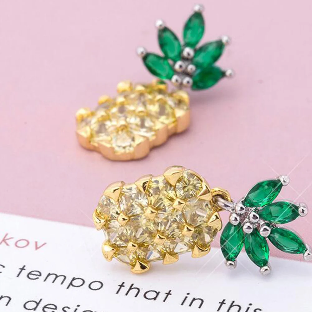 Earring Rhinestone Earrings Stud Fruit Yellow Pineapple Studs Women Earth Tones