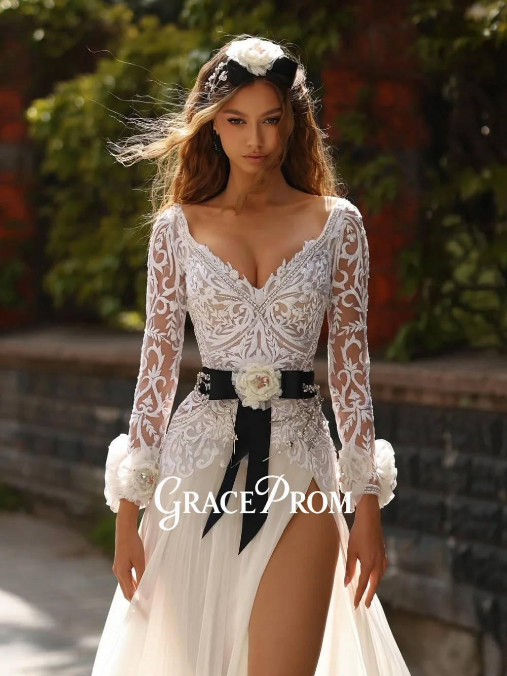 

GraceProm Stylish Belted Evening Dress 2026 Dazzling Tulle-Trimmed Carpet Gown Trendy Flowy Floor-Length Party Gown