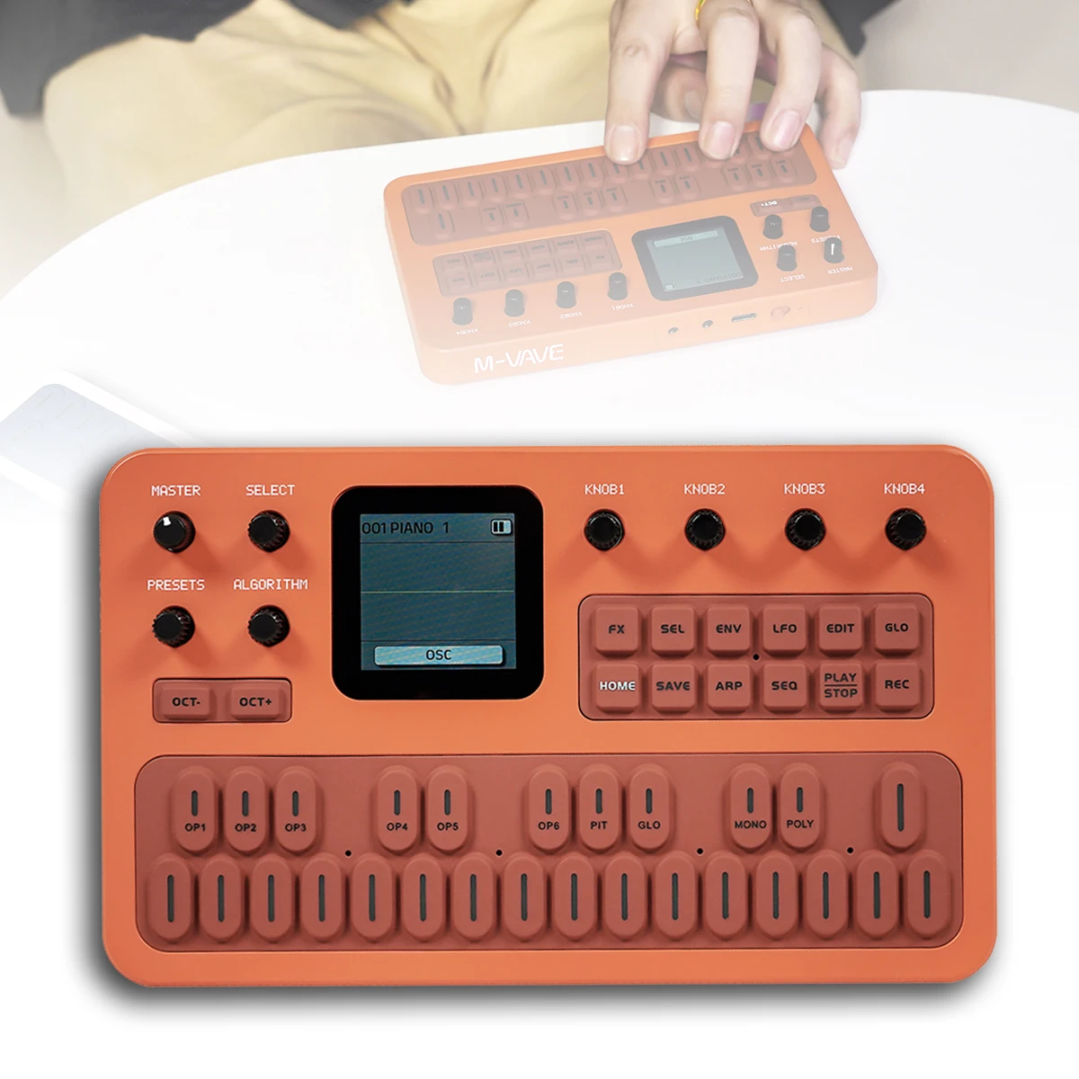 M-VAVE FM-1 (SK15) Orange FM Synthesizer –  27 Keys, 3-Channel MIDI (USB/Bluetooth/3.5mm), 12h Battery, TFT Display, Portable