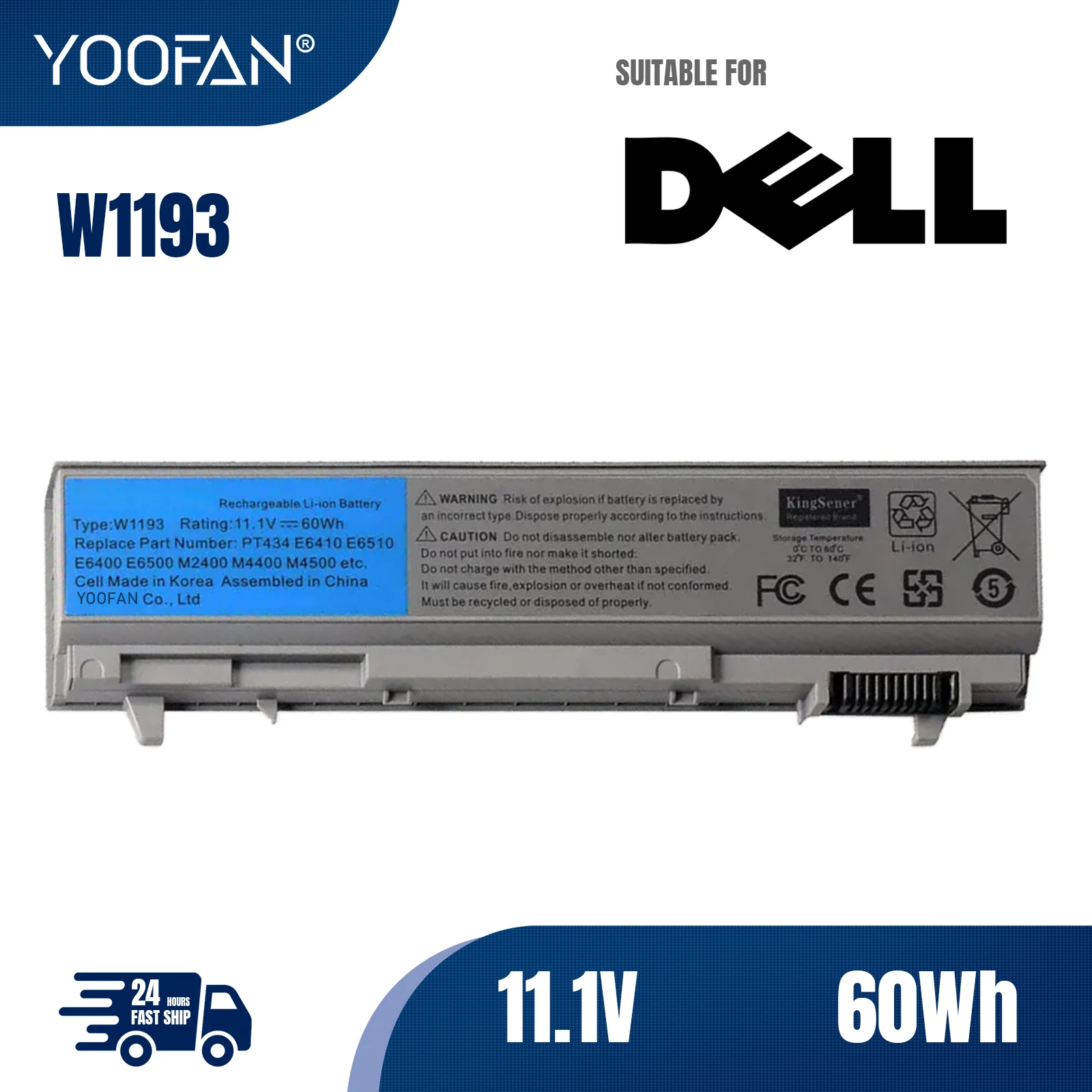 

YOOFAN Laptop Battery For DELL Latitude E6400 E6500 E6410 E6510 M2400 M4400 M6400 W1193 PT434 KY265 GU715 C719R RG049 U844G