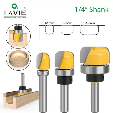 LAVIE, vástago de 6mm, 6,35mm, 1-1/8, 3/4 pulgadas de diámetro, bandeja de cuenco, broca enrutadora, fresa de punta redonda con rodamiento para carpintería