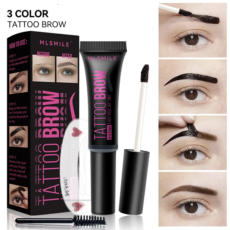 Waterproof Tattoo Brow Peel Off Tint with Stencils - Semi-Permanent Eyebrow Tint Lasts Up to 3 Days - Easy to Apply Long-Lasting