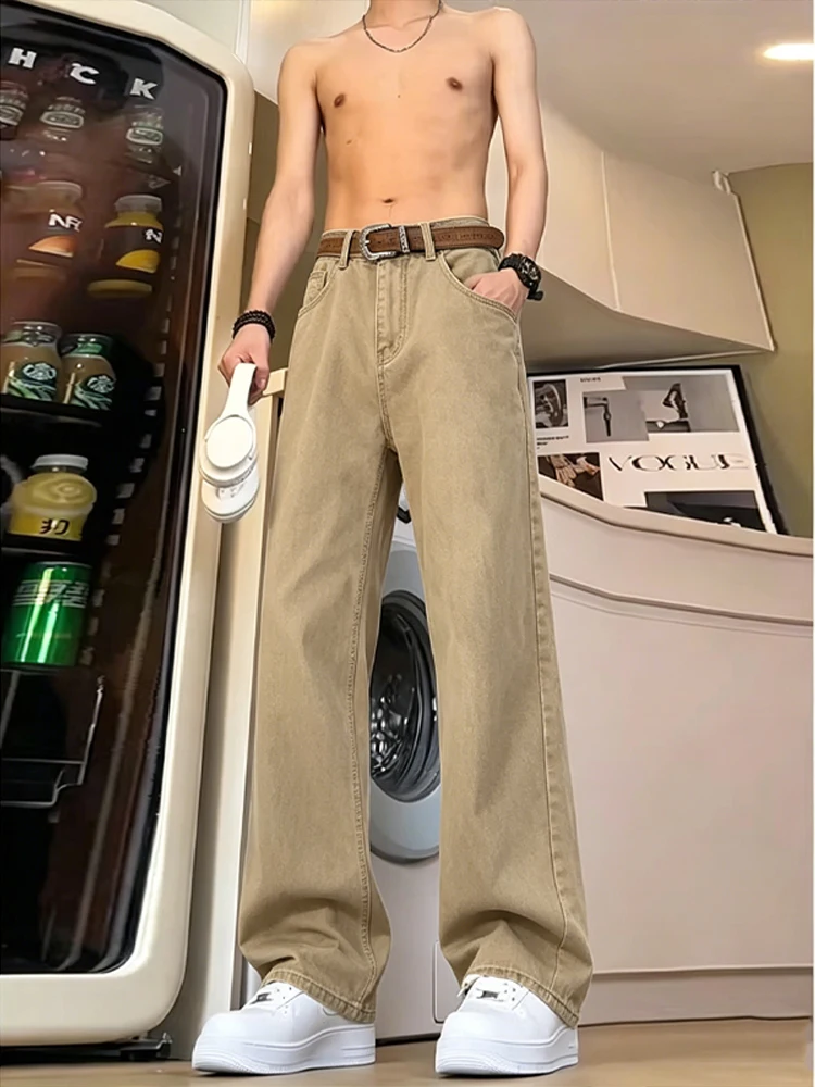 

Cleanfit Men's Straight Leg Cotton Jeans mid Waist Water Washed Grey American Style Casual Loose Fit Workwear Pants