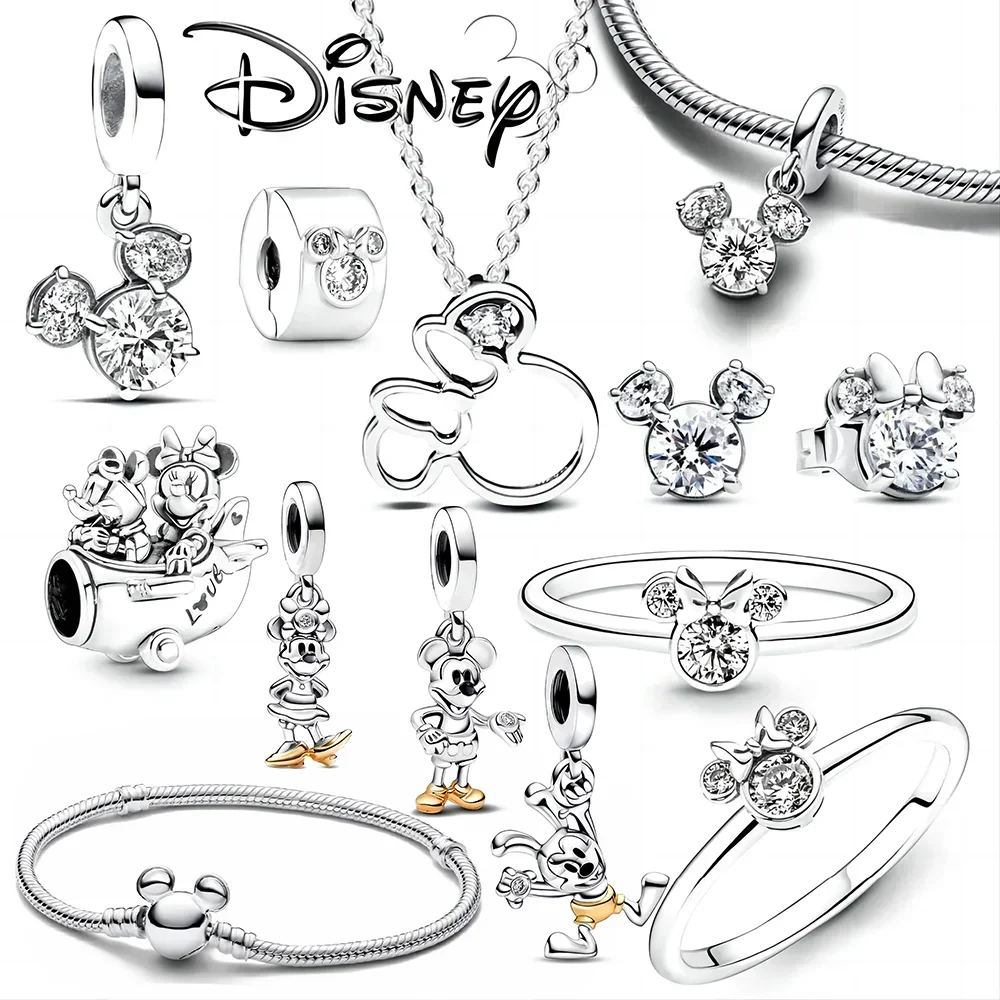 

925 Silver Plated Charm Mickey Mouse And Minnie Mouse Pendant Fit Original Bracelet Women Exquisite Jewelry italyan charm
