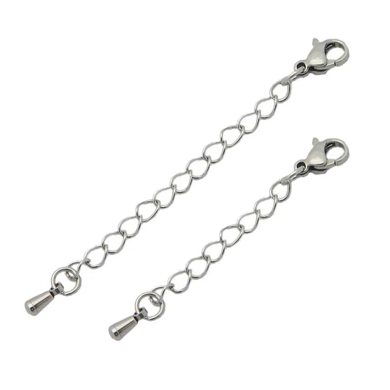 10pcs/lot 50/55/60/65/70mm Length Stainless Steel Chain Clasps Cord Clips for DIY Flat Leather Bracelet Connector Findings B