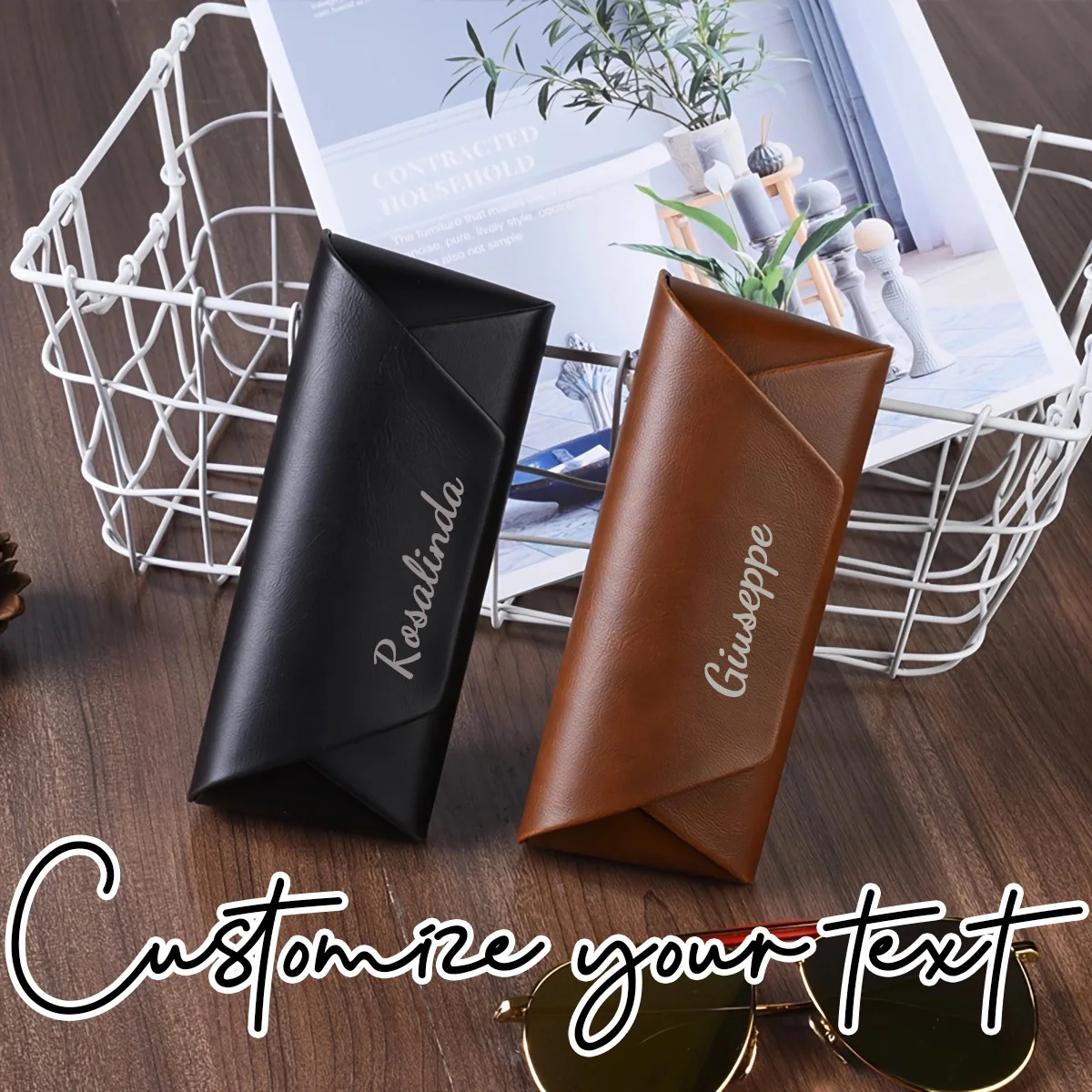 Personalized Leather Sunglasses Case, Custom Name Glasses Case, Engraved Name Eyeglass Holder, Customized Reading Glasses Pouch