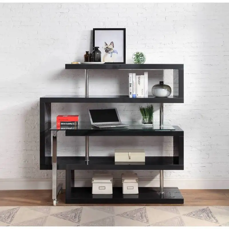 Clear Glass, Chrome High Gloss Finish Writing Desk with Shelf
