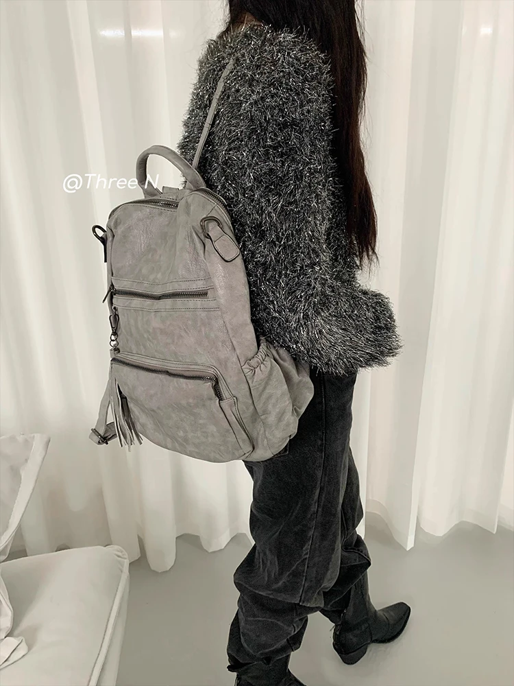 Mochila cuadrada de mezclilla con cremallera para mujer, bolso de viaje de estilo coreano, informal, escuela y universidad, diseño de nicho, Y2k