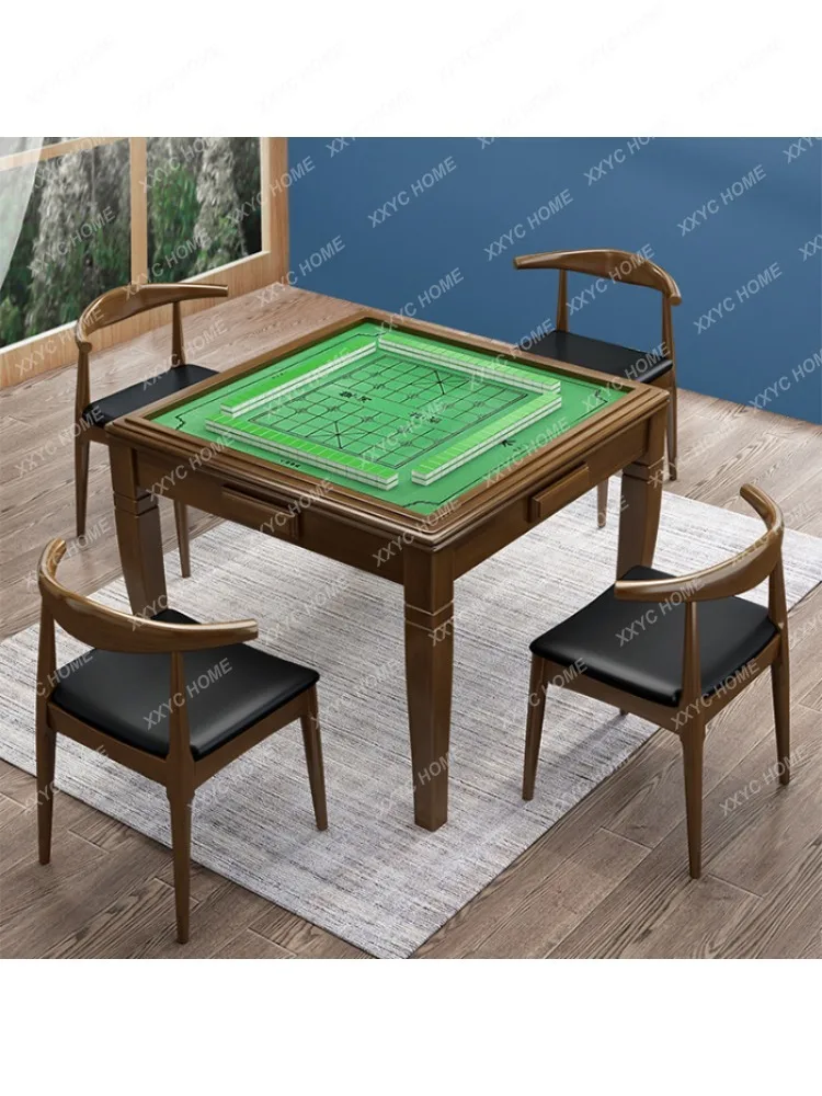 Solid Wood Ox Horn Chair Manual Mahjong Table Household Dining Table Activity Room Walnut Dining Table