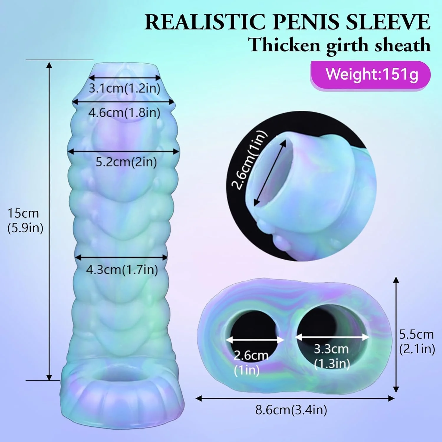 Dragon Penis Sleeve Enlargers Sex Toy for Men, Luminous Silicone Dildo Sleeve Male Penis Girth Extender with Cock Ring