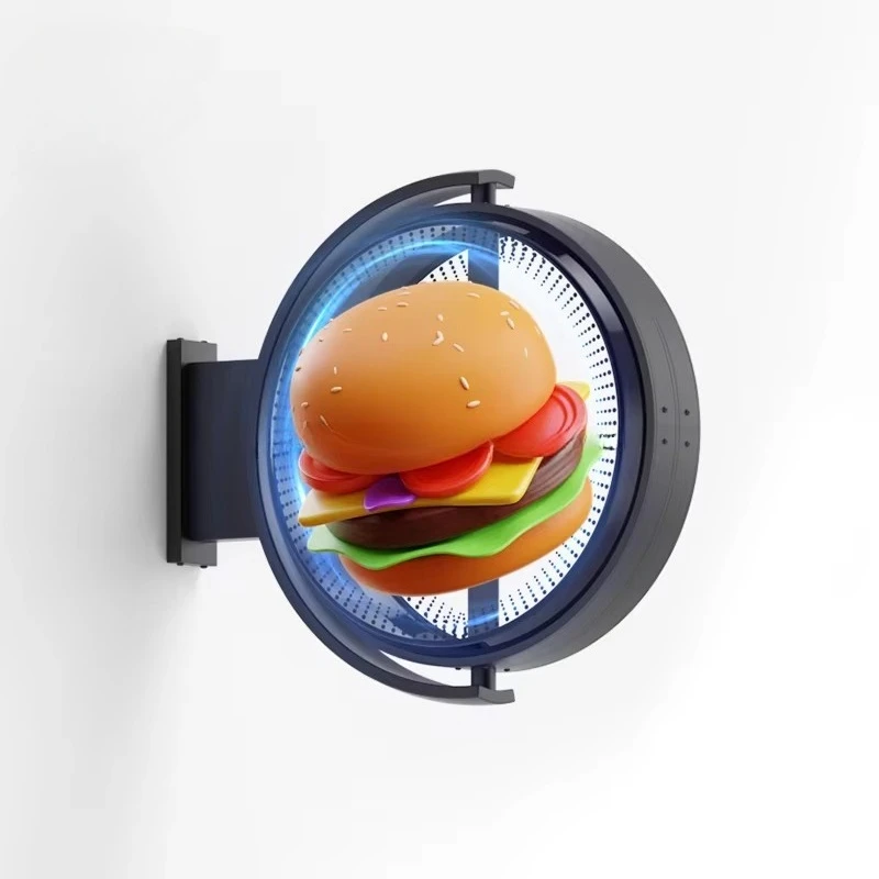 Holographic 3D Digital Light Box Aluminum Outdoor round Sign Illuminated Nameplate Hanging Installation for Business Signs