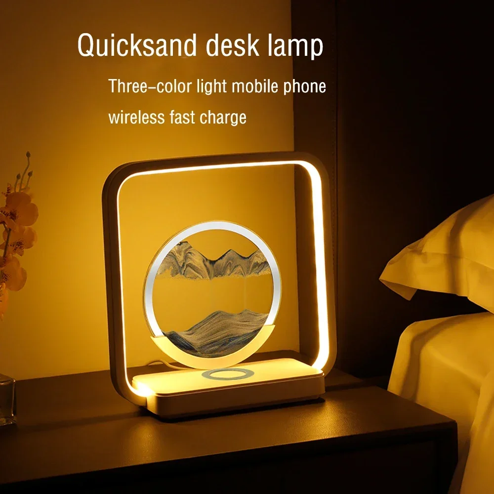 New Quicksand painting atmosphere lamp hourglass decoration bedroom nightlight with smart wireless charging for birthday gifts