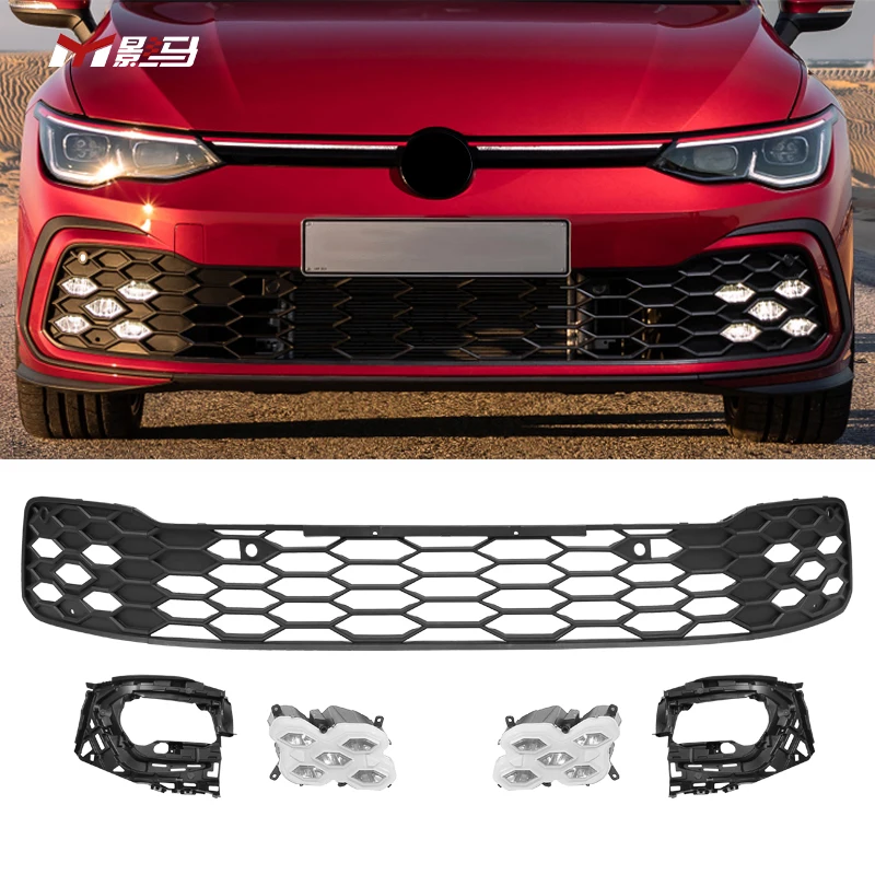 GTI style Original factory front grill for VW Golf 8 MK8 R-Line 2021 2022 2023 Honeycomb grill refit fog lamp upgradation modifi