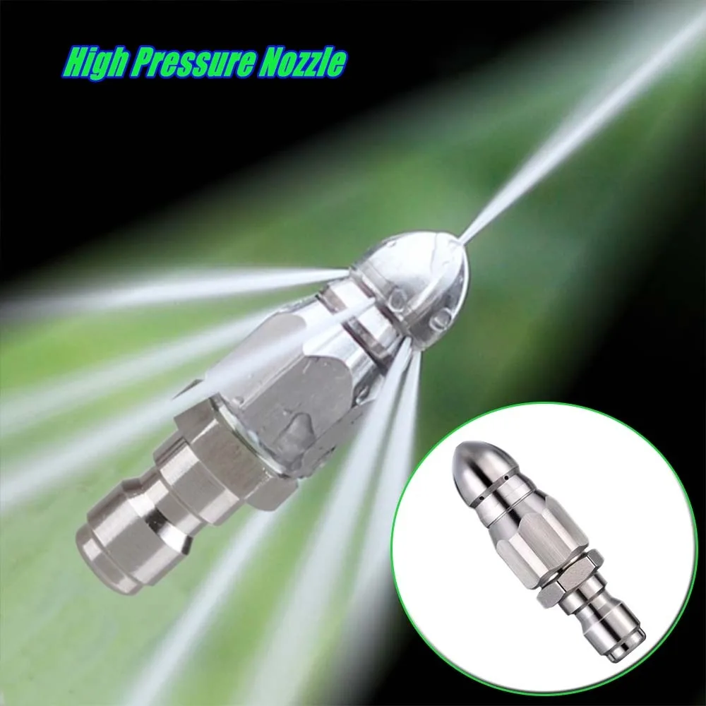 Water Rat High Pressure Nozzle 1/4 Quick Connect 1 Front 6 Rear Spray Sewer Pipe Drain Cleaning Head Pipeline Unclogging Washing