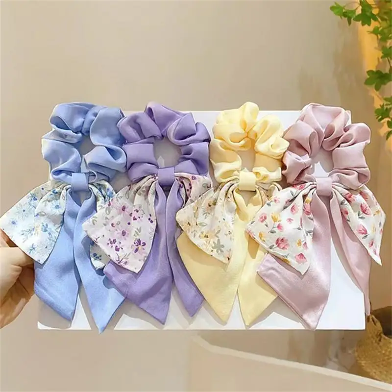 Woman Scrunch Pearl Elegant Silk Elastics Hairband Solid Color Scrunchies Hair Ties Ladies Ponytail Hold Hair Accessories