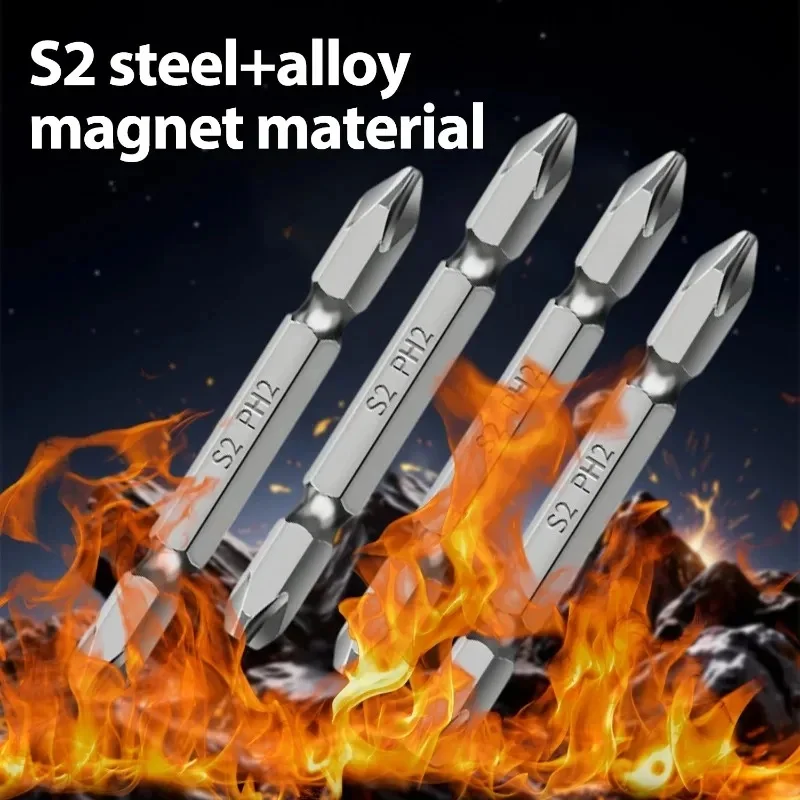 20/5PCS 65mm S2 Steel Magnetic Screwdriver Bits Set Double Head Hex Shank For PH2 Cross Slotted Electric Drill Screwdriver Bit